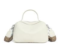 Karoukee Bolso de Hombro de Cuero Auténtico para Mujer, Bandolera Pequeña con 3 Bolsillos Independientes, Bolso de Mano con Correa Ancha Ajustable y Extraíble, Compatible con Tableta de 9.7" - Crema