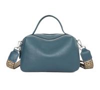 Karoukee Bolso de Hombro de Cuero Auténtico para Mujer, Bandolera Pequeña con 3 Bolsillos Independientes, Bolso de Mano con Correa Ancha Ajustable y Extraíble, Compatible con Tableta de 9.7" - Azul