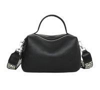 Karoukee Bolso de Hombro de Cuero Auténtico para Mujer, Bandolera Pequeña con 3 Bolsillos Independientes, Bolso de Mano con Correa Ancha Ajustable y Extraíble, Compatible con Tableta de 9.7" - Negro