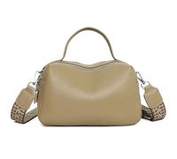 Karoukee Bolso de Hombro de Cuero Auténtico para Mujer, Bandolera Pequeña con 3 Bolsillos Independientes, Bolso de Mano con Correa Ancha Ajustable y Extraíble, Compatible con Tableta de 9.7" - Caqui