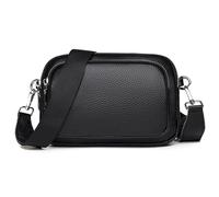 Karoukee Bolso de Hombro de Cuero Auténtico para Mujer, Bandolera Pequeña de Uso Diario para Teléfono, Bolso de Mano Elegante con Correa Ancha Ajustable, 3 Bolsillos Independientes - Negro