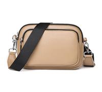 Karoukee Bolso de Hombro de Cuero Auténtico para Mujer, Bandolera Pequeña de Uso Diario para Teléfono, Bolso de Mano Elegante con Correa Ancha Ajustable, 3 Bolsillos Independientes - Caqui