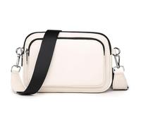 Karoukee Bolso de Hombro de Cuero Auténtico para Mujer, Bandolera Pequeña de Uso Diario para Teléfono, Bolso de Mano Elegante con Correa Ancha Ajustable, 3 Bolsillos Independientes - Crema