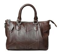 Karoukee Bolso de Hombro Mediana Mujer Cuero Genuino - Correa Ajustable Extraíble, Bolso de Mano Espacioso para Oficina con Compartimentos Separados, Compatible Tableta 11 Pulgadas - Café