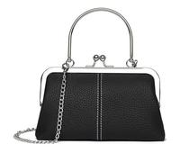 Karoukee Bolso de Hombro Mini de Cuero Auténtico para Mujer, Bandolera Vintage con Cierre de Beso, Clutch Retro con Cadena Extraíble, Cartera de Mano Compacto para Teléfono - Negro