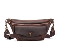 Karoukee Bolso de Hombro Mochilero, Mochila de Hombro de Cuero Genuino, Convertible Bolso de Pecho, Bolsos Banana Polivalente para Hombre, Diseño Vintage, Color Sólido
