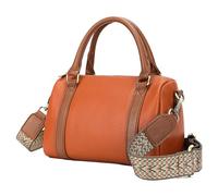 Karoukee Bolso de Hombro Vintage para Mujer, Bandolera de Cuero de Vaca con Correa Ajustable Estilo Boho, Bolsa Barril Tamaño Mediano, Bolso de Mano de Diseñador con Asa Superior - Naranja y Marrón