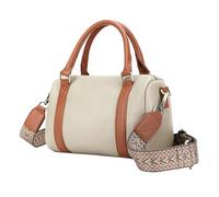 Karoukee Bolso de Hombro Vintage para Mujer, Bandolera de Cuero de Vaca con Correa Ajustable Estilo Boho, Bolsa Barril Tamaño Mediano, Bolso de Mano de Diseñador con Asa Superior - Crema y Marrón