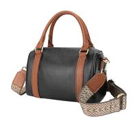 Karoukee Bolso de Hombro Vintage para Mujer, Bandolera de Cuero de Vaca con Correa Ajustable Estilo Boho, Bolsa Barril Tamaño Mediano, Bolso de Mano de Diseñador con Asa Superior - Negro y Marrón