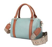 Karoukee Bolso de Hombro Vintage para Mujer, Bandolera de Cuero de Vaca con Correa Ajustable Estilo Boho, Bolsa Barril Tamaño Mediano, Bolso de Mano de Diseñador con Asa Superior - Azul y Marrón