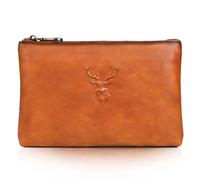 Karoukee Bolso de Mano de Cuero de Curtido Vegetal para Hombre, Cartera de Mano Lujo, Bolso de Negocios Multiusos, Bolsos Grande, Clutch Tablet 9.7 Pulgadas