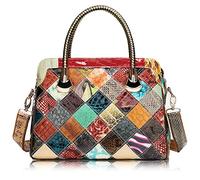 Karoukee Bolso Tote de Piel de Vaca con Asa Superior para Mujer, Grande Bolso de Mano Retro Patchwork, Bolsas de Hombro Vintage y Únicas para Damas, Bolso Bandolera con Correa Ajustable