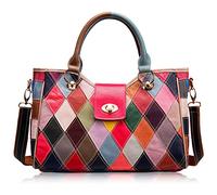 Karoukee Bolso Tote para Mujeres con Diseño de Parches de Colores, Elegante Bolso de Mano en Piel Genuina, Bolsas de Hombro Grandes para Damas, Bolso Bandolera de Moda con Correa Ajustable