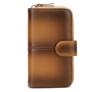 Karoukee Cartera Bifold de Cuero Genuino para Hombre, Billetera Vintage para Hombre, Tarjetero con Bloqueo RFID para Negocios, 10 Ranuras para Tarjetas + 2 Ranuras para DNIs(Café-Marrón)