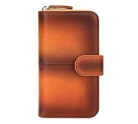 Karoukee Cartera Bifold de Cuero Genuino para Hombre, Billetera Vintage para Hombre, Tarjetero con Bloqueo RFID para Negocios, 10 Ranuras para Tarjetas + 2 Ranuras para DNIs(Marrón-Rojizo)