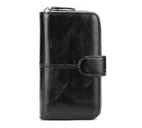 Karoukee Cartera Bifold de Cuero Genuino para Hombre, Billetera Vintage para Hombre, Tarjetero con Bloqueo RFID para Negocios, 10 Ranuras para Tarjetas + 2 Ranuras para DNIs(Negro)