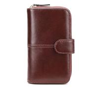 Karoukee Cartera Bifold de Cuero Genuino para Hombre, Billetera Vintage para Hombre, Tarjetero con Bloqueo RFID para Negocios, 10 Ranuras para Tarjetas + 2 Ranuras para DNIs(Rojo)