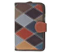 Karoukee Cartera Bifold de Cuero Genuino para Mujer, Portatarjetas de Gran Capacidad, Monedero Colorido con Bolsillo para Monedas, 10 Ranuras para Tarjetas - Diseño de Patchwork - Color Aleatorio