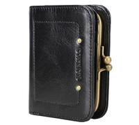 Karoukee Cartera Bifold de Cuero Genuino para Mujer, Tarjetero de Crédito con Bloqueo RFID, Monedero Compacto, Billetera de Cuero para Mujer con Bolsillo Kiss-Lock