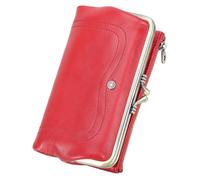Karoukee Cartera de Cuero de Cabra para Mujer - Tarjetero con Bloqueo RFID, Elegante Cartera Tipo Clutch con Bolsillo para Teléfono (Apto para 6.3") | 8 Ranuras para Tarjetas | Monedero - Rojo