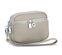 Karoukee Cartera de Mano de Cuero Genuino para Mujer, Monedero Pequeño con 3 Compartimentos Separados, Elegante Billetera de Mano de Cuero de Vaca(Gris)