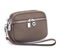 Karoukee Cartera de Mano de Cuero Genuino para Mujer, Monedero Pequeño con 3 Compartimentos Separados, Elegante Billetera de Mano de Cuero de Vaca(Café)