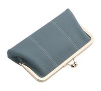 Karoukee Cartera de Mano Vintage de Cuero Auténtico para Mujer, Monedero Grande Elegante, Tarjetero con 2 Compartimentos Abiertos, Bolsillo con Cremallera, 4 Ranuras para Tarjetas - Azul