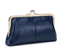 Karoukee Cartera de Mujer de Cuero Genuino, Monedero Vintage de Mujer con Cierre de Beso, Elegante Clutch para Teléfono, Ferretería Dorada