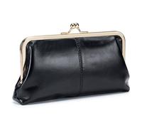 Karoukee Cartera de Mujer de Cuero Genuino, Monedero Vintage de Mujer con Cierre de Beso, Elegante Clutch para Teléfono, Ferretería Dorada