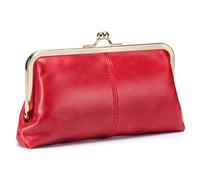 Karoukee Cartera de Mujer de Cuero Genuino, Monedero Vintage de Mujer con Cierre de Beso, Elegante Clutch para Teléfono, Ferretería Dorada