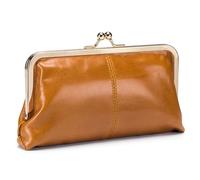 Karoukee Cartera de Mujer de Cuero Genuino, Monedero Vintage de Mujer con Cierre de Beso, Elegante Clutch para Teléfono, Ferretería Dorada
