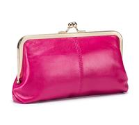 Karoukee Cartera de Mujer de Cuero Genuino, Monedero Vintage de Mujer con Cierre de Beso, Elegante Clutch para Teléfono, Ferretería Dorada