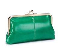 Karoukee Cartera de Mujer de Cuero Genuino, Monedero Vintage de Mujer con Cierre de Beso, Elegante Clutch para Teléfono, Ferretería Dorada