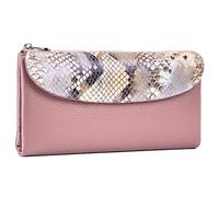 Karoukee Cartera Grande de Cuero Genuino para Mujer - Monedero de Diseño con Estampado de Serpiente, Portatarjetas con Bloqueo RFID, Capacidad para 10 Tarjetas y Teléfono (6,1") - Caqui