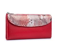 Karoukee Cartera Grande de Cuero Genuino para Mujer - Monedero de Diseño con Estampado de Serpiente, Portatarjetas con Bloqueo RFID, Capacidad para 10 Tarjetas y Teléfono (6,1") - Rosa