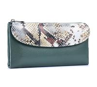 Karoukee Cartera Grande de Cuero Genuino para Mujer - Monedero de Diseño con Estampado de Serpiente, Portatarjetas con Bloqueo RFID, Capacidad para 10 Tarjetas y Teléfono (6,1") - Gris Oscuro