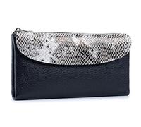 Karoukee Cartera Grande de Cuero Genuino para Mujer - Monedero de Diseño con Estampado de Serpiente, Portatarjetas con Bloqueo RFID, Capacidad para 10 Tarjetas y Teléfono (6,1") - Café