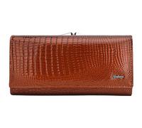 Karoukee Cartera Mujer Piel Charol Brillante - Elegante Monedero con Relieve de Cocodrilo, Tarjetero Grande con Bloqueo RFID | Compatible 6,3 Pulgadas + 8 Ranuras | Bolsillo Kiss-Lock - Marrón