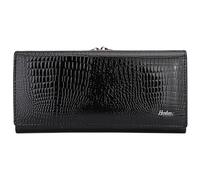 Karoukee Cartera Mujer Piel Charol Brillante - Elegante Monedero con Relieve de Cocodrilo, Tarjetero Grande con Bloqueo RFID | Compatible 6,3 Pulgadas + 8 Ranuras | Bolsillo Kiss-Lock - Negro