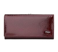Karoukee Cartera Mujer Piel Charol Brillante - Elegante Monedero con Relieve de Cocodrilo, Tarjetero Grande con Bloqueo RFID | Compatible 6,3 Pulgadas + 8 Ranuras | Bolsillo Kiss-Lock - Vino Tinto