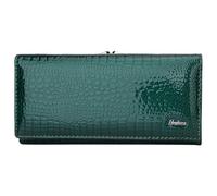 Karoukee Cartera Mujer Piel Charol Brillante - Elegante Monedero con Relieve de Cocodrilo, Tarjetero Grande con Bloqueo RFID | Compatible 6,3 Pulgadas + 8 Ranuras | Bolsillo Kiss-Lock - Verde