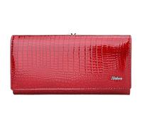 Karoukee Cartera Mujer Piel Charol Brillante - Elegante Monedero con Relieve de Cocodrilo, Tarjetero Grande con Bloqueo RFID | Compatible 6,3 Pulgadas + 8 Ranuras | Bolsillo Kiss-Lock - Rojo