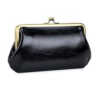Karoukee Cartera para Teléfono Móvil de Cuero Encerado Liso, Monedero Vintage para Mujer, Tarjetero Grande con 12 Ranuras para Tarjetas, Cierre Clic-Clac Dorado