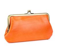 Karoukee Cartera para Teléfono Móvil de Cuero Encerado Liso, Monedero Vintage para Mujer, Tarjetero Grande con 12 Ranuras para Tarjetas, Cierre Clic-Clac Dorado