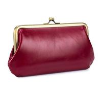 Karoukee Cartera para Teléfono Móvil de Cuero Encerado Liso, Monedero Vintage para Mujer, Tarjetero Grande con 12 Ranuras para Tarjetas, Cierre Clic-Clac Dorado