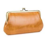 Karoukee Cartera para Teléfono Móvil de Cuero Encerado Liso, Monedero Vintage para Mujer, Tarjetero Grande con 12 Ranuras para Tarjetas, Cierre Clic-Clac Dorado