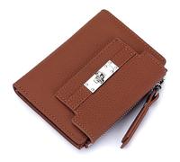 Karoukee Cartera Pequeña Bifold para Mujer, Monedero de Cuero Genuino, Portatarjetas con Bloqueo RFID, Billetera con Bolsillo para Monedas, 9+ Ranuras para Tarjetas y Ventana para ID - Marrón