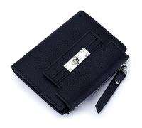 Karoukee Cartera Pequeña Bifold para Mujer, Monedero de Cuero Genuino, Portatarjetas con Bloqueo RFID, Billetera con Bolsillo para Monedas, 9+ Ranuras para Tarjetas y Ventana para ID - Negro
