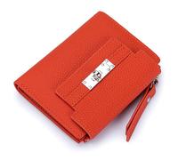 Karoukee Cartera Pequeña Bifold para Mujer, Monedero de Cuero Genuino, Portatarjetas con Bloqueo RFID, Billetera con Bolsillo para Monedas, 9+ Ranuras para Tarjetas y Ventana para ID - Naranja
