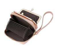 Karoukee Cartera Pequeña de Cuero Genuino para Mujer - 2-en-1 Tarjetero con Protección RFID + Monedero con Cierre Kiss-Lock, Cartera de Mano Compacta para Mujer(Rosa)